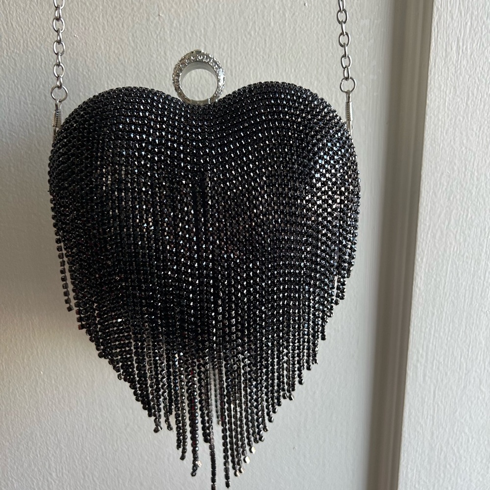 black jeweled heart shaped purse